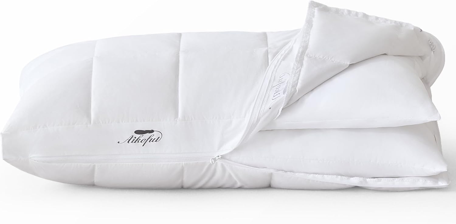 Down Pillows King Size Set of 2, Adjustable Pillows with 2 Layers, Bed Pillows with Cotton Cover, Suitable for Side, Back, and Stomach Sleepers(18”x34”)