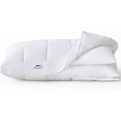 Down Pillows King Size Set of 2, Adjustable Bed Pillows with 2 Layers, Suitable for Side, Back, and Stomach Sleepers(18”x34”)
