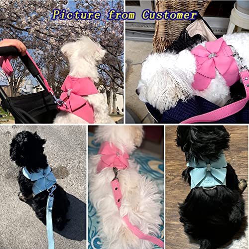 Ranphy Hundegeschirr aus Wildleder mit glitzernden Strasssteinen, kein Ziehen, mit Schleife, weiche Haustierweste mit Leine, verstellbar, für kleine Hunde, für Spaziergänge, Training, Wandern, Rosa,