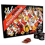 Chili- und BBQ-Adventskalender | von mild bis höllisch | Geschenk für Advent und Weihnachten | Geschenk für Männer | Version mit Türchen | 920ml/666g