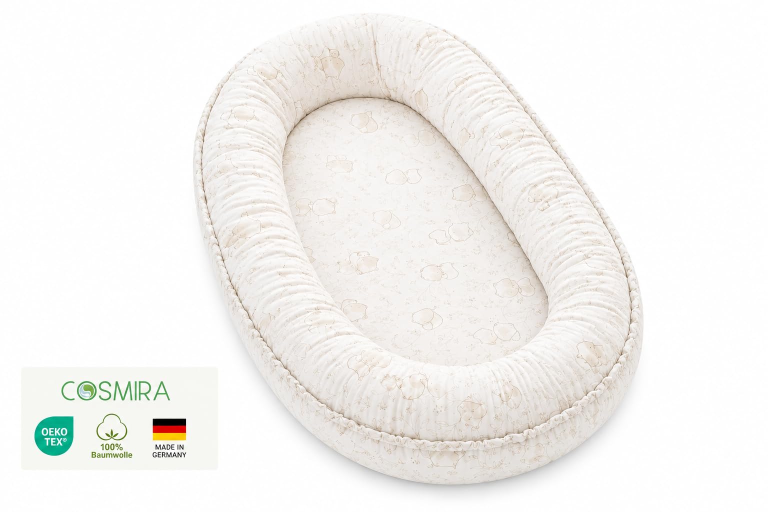 Babynest für Neugeborene – 100% Baumwolle, Oeko-TEX zertifiziert – Waschbares, atmungsaktives Nestchen für Bett, Sofa & Reisen