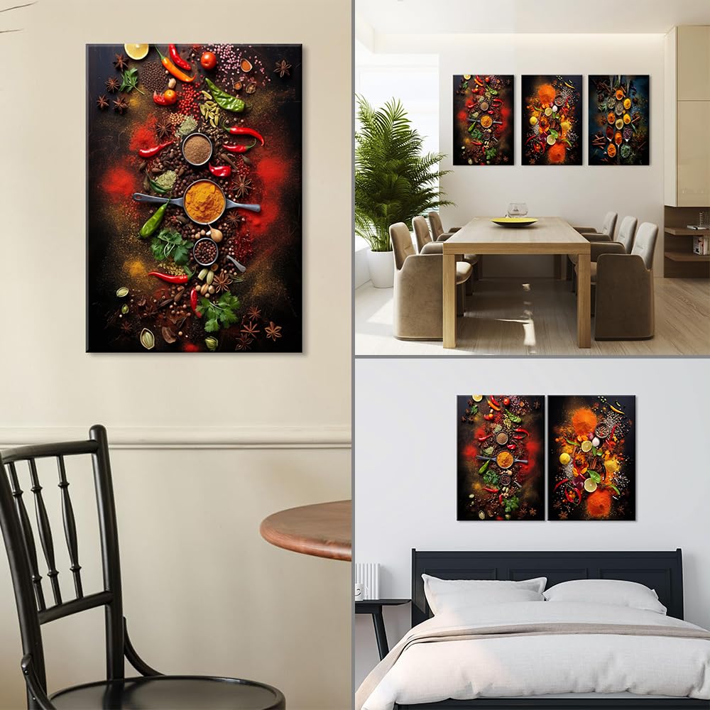 Piy Painting 3 er set Wandkunst Leinwand Malerei Buntes Gewürz Wandbilder Modern Bilder Poster Kunstdrucke Wasserfesten Leinwandbilder Mit Rahmen Schlafzimmer Wohnzimmer 57x40 cm