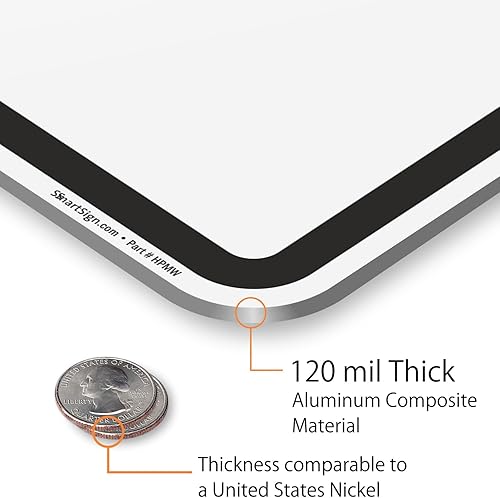 Miniatura 10 de SmartSign Letrero de metal en blanco de 24 x 18 pulgadas con borde, serigrafiado, aluminio laminado U52 de 80 mil a prueba de óxido, blanco y negro