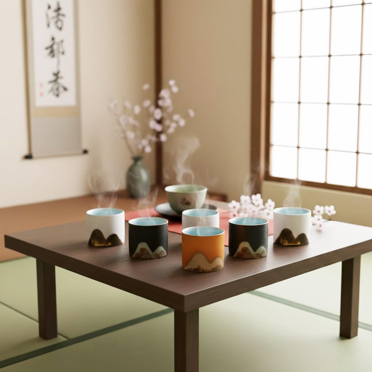 Juego de Tazas de Sake Japonés - 6 Unidades Hechas a Mano - Cuencos de Cerámica | Servicio de 55 ml