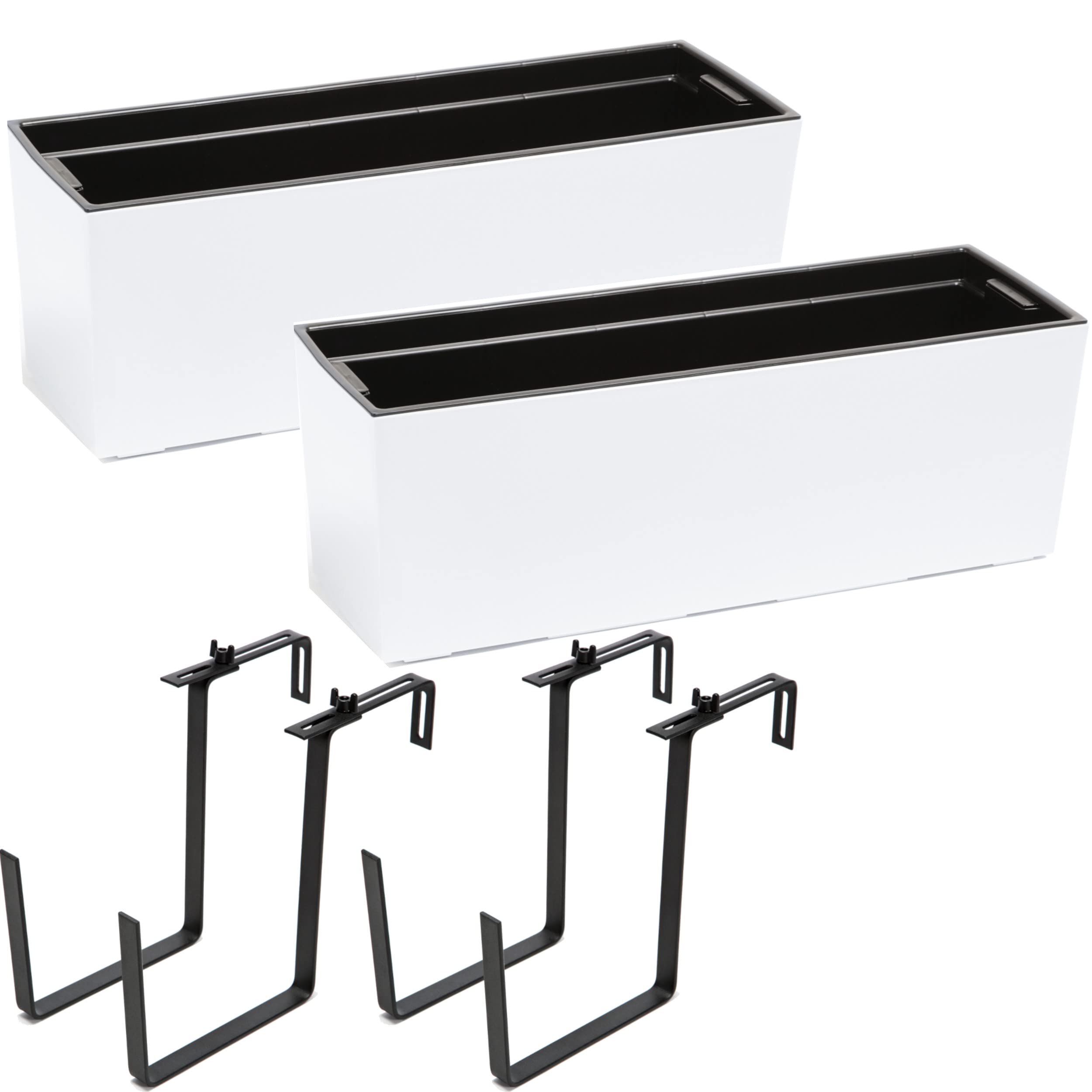 botle 2 Stück Blumenkasten Balkonkasten Geländerkasten Blumentopf Balkontopf Halterung Metall Weiß Glanz 56 x15x19 cm Blumenkasten