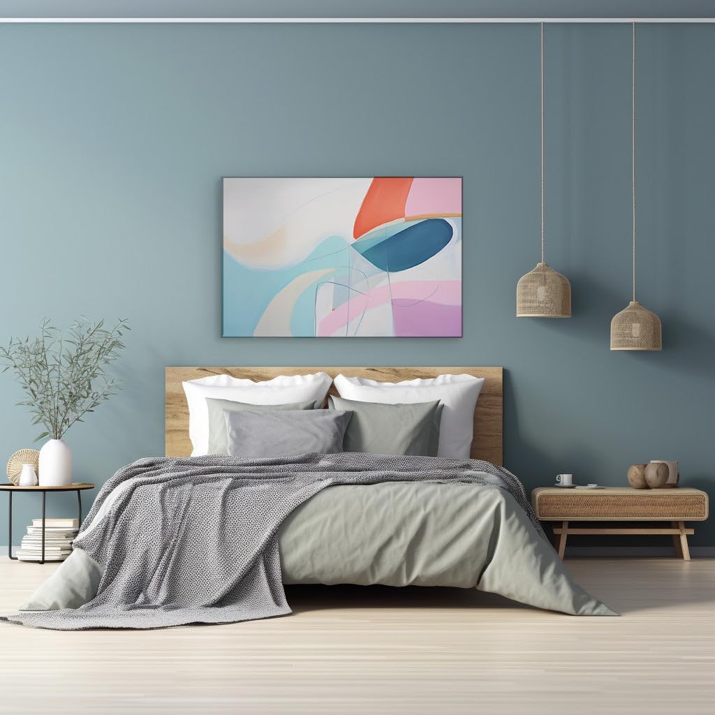 Canvas for Living room. Abstract Visions in Blue and Pink: Textured Brushwork Crafting Imaginary Landscapes, 27 x 18 inch Canvas Wall Art - Ready to Hang - 69x46 cm (27x18 inch)
