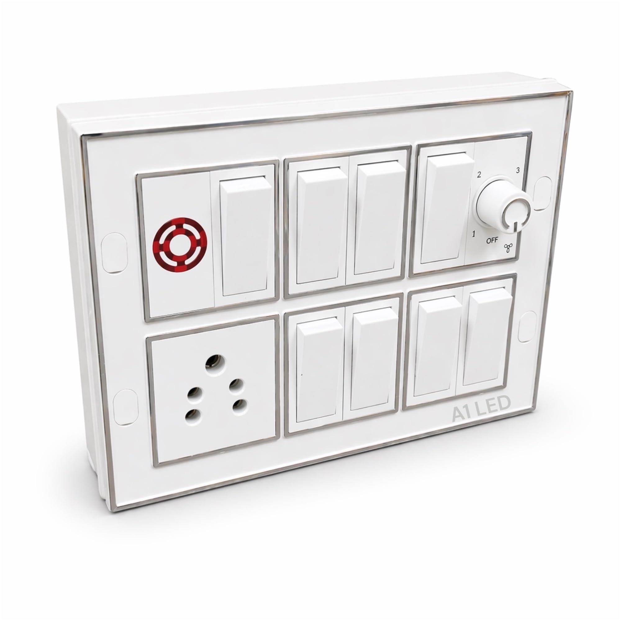 A1LED 12 Modular Switch Board with 8 Switches, 1 Socket, Fan Regulator & Indicator | Heavy Duty Electrical Board | Wall Mounted with Install Kit | for Home, Office & Shop-picture-21