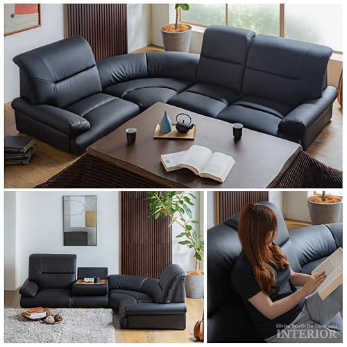 Pure Luxe ローソファー ソファー ソファ こたつ用 3人掛け 4人掛け 4点セット フロアソファ コーナーソファー ロータイプ カウチ おしゃれ コーナー こたつ フロアーソファ 合皮 テーブル付き ブラック 玄関でお渡し [5]