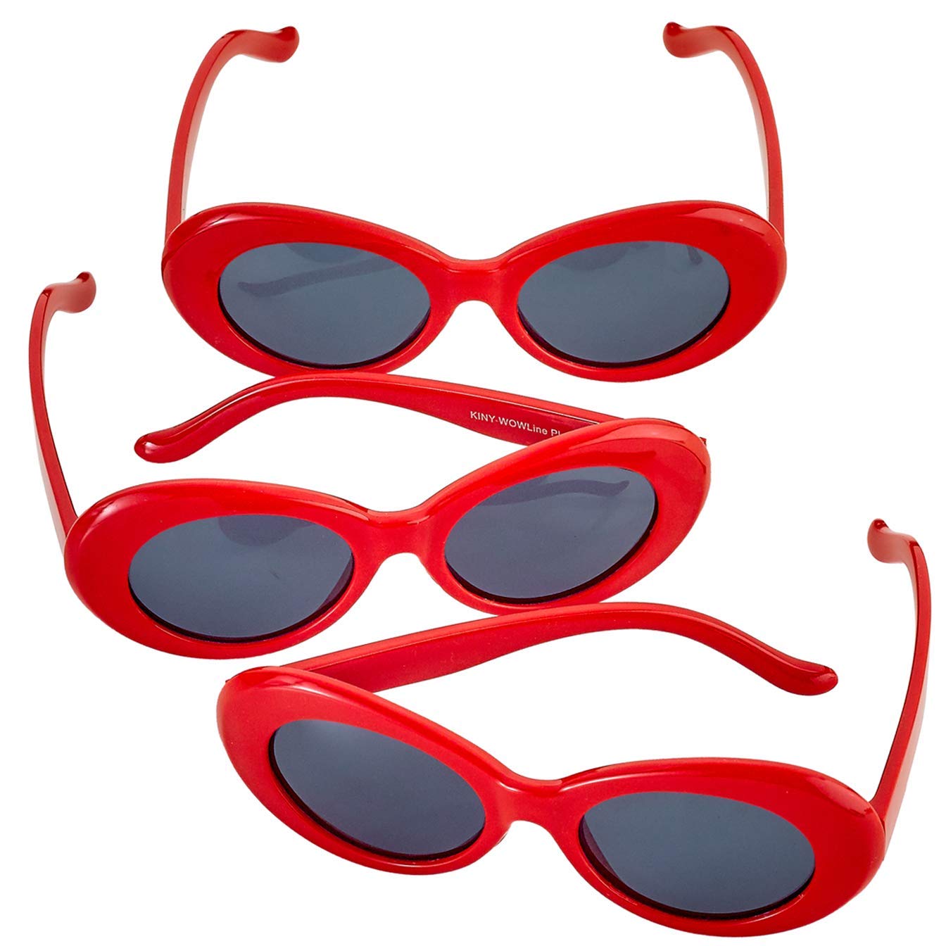 Kicko Red Retro Clout Glasses - 3 Pack - for Party Favors, Rap and Hip Hop, Hippie Fashion Accessory, Summer Vacation, Sandy Beaches, and Daily Wear