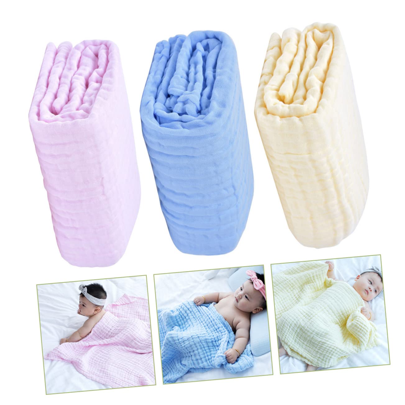 ERINGOGO Babydecken Kuschelige mit Feinen Nähten 3 Stück aus Baumwolle Warme Unisex Babydecken für Drinnen und Draußen für Neugeborene