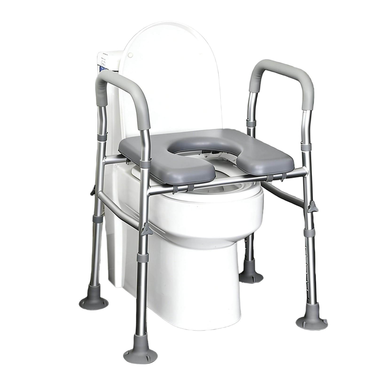 Rialzo per sedile WC per anziani con maniglie, in alluminio, con sedile imbottito, regolabile in altezza e larghezza, per anziani con handicap, bagno in gravidanza, fino a 181,4 kg, adatto a qualsiasi