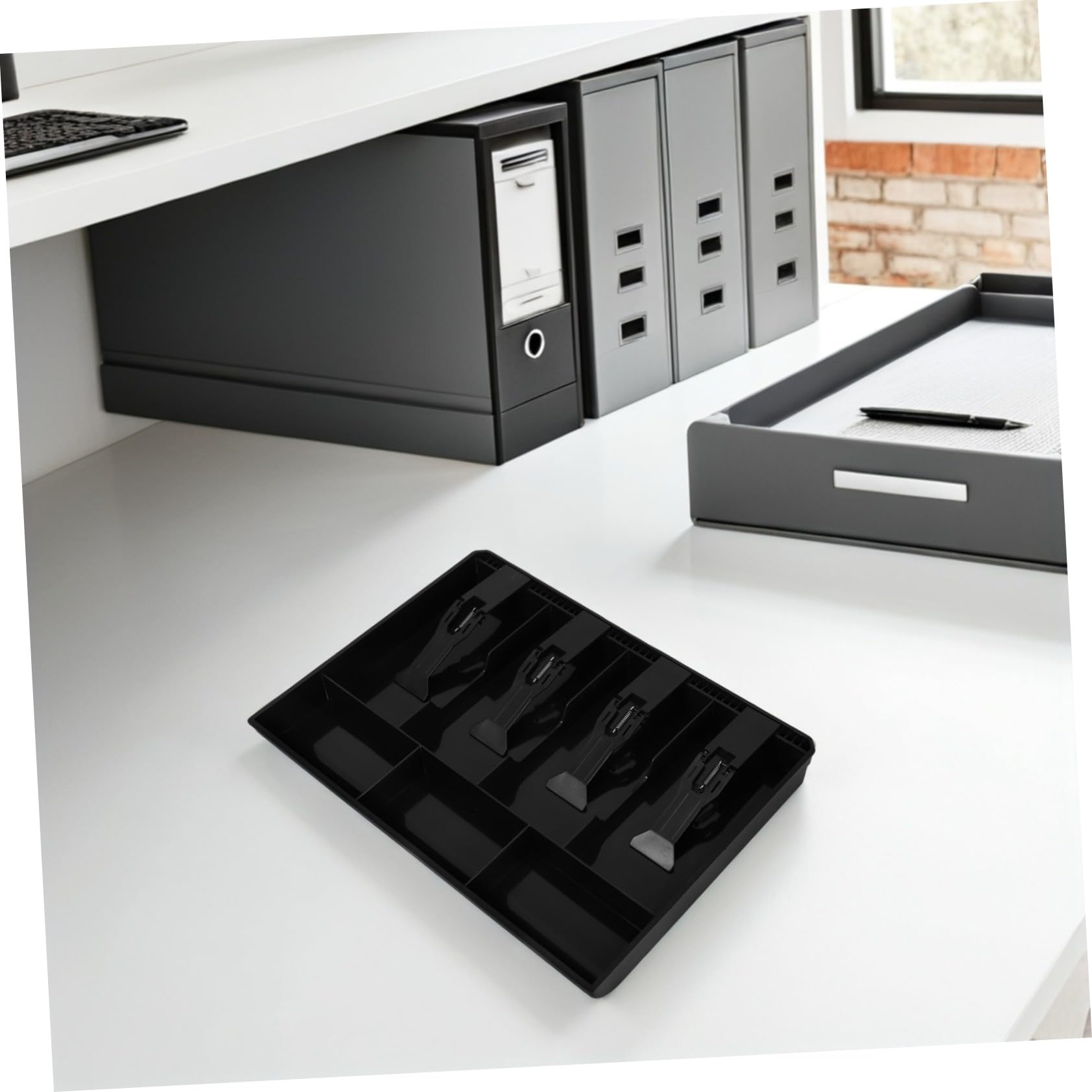Artibetter 2piezas Caja De Almacenamiento De Escritorio Bandejas Para Caja Registradora Organizador De Monedas Con Clip Para Billetes y Accesorios Cajón Para Guardar Dinero