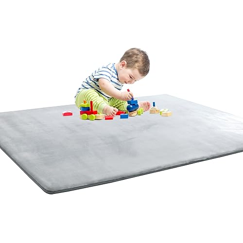 BALAPET Tapete de juego de espuma viscoelástica gruesa de 50 x 50 pulgadas para corralito, tapete portátil de terciopelo súper suave para niños