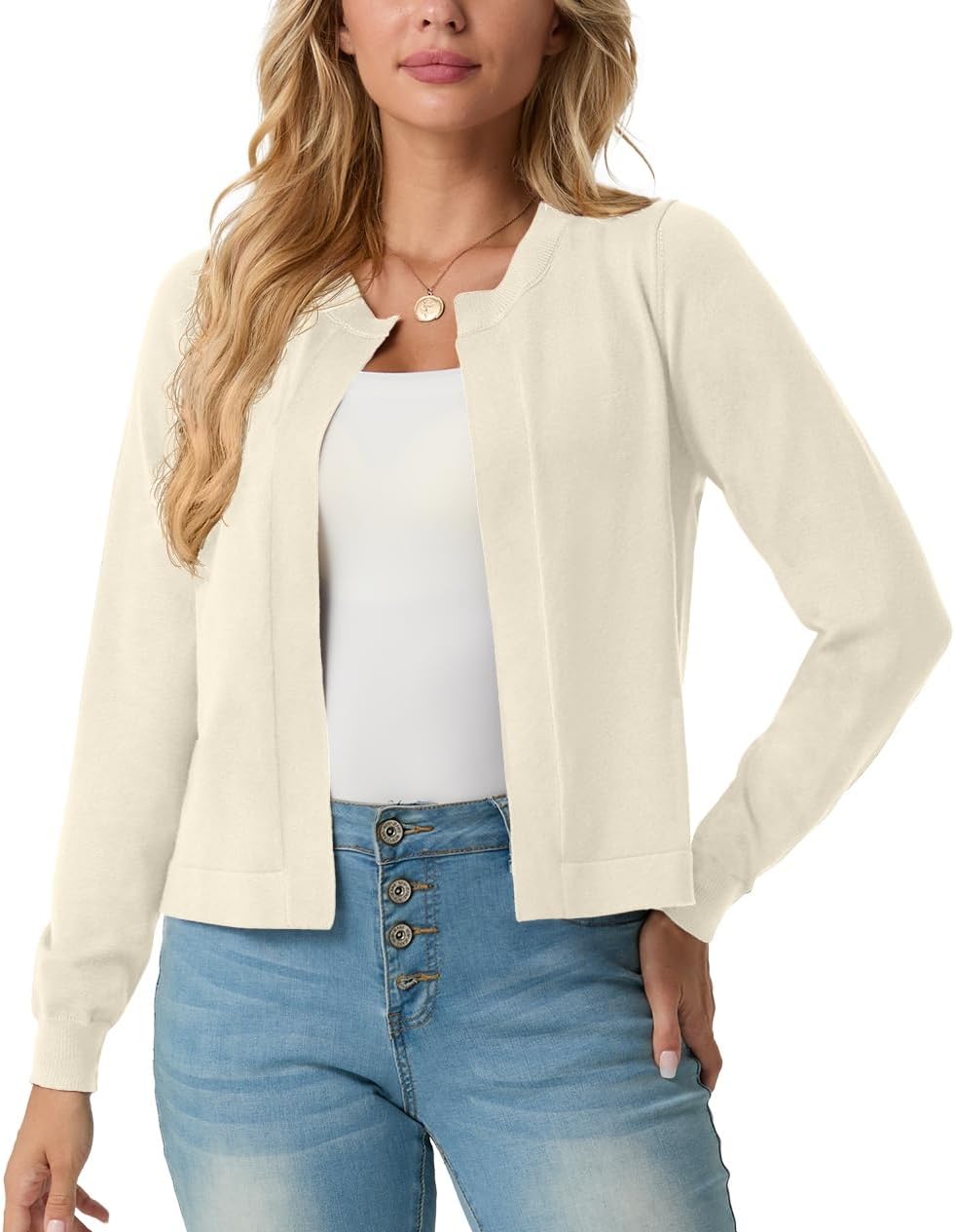 GRECERELLE Women's Long Sleeve Open Front Lightweight Knit Cropped Cardigan Sweater Shrugs, S-2XL - Image 2