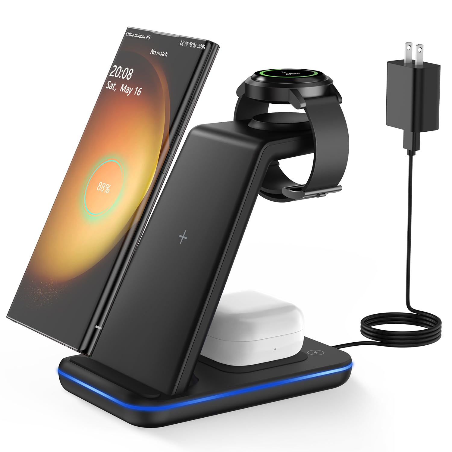 Wireless Charger for Samsung Multiple Devices, JoyGeek 3 in 1 Android Phone Charging Station for Samsung Galaxy Watch5 Pro/4/3/Active2/1, Galaxy S23 Ultra/S22/S21/S20/Note 20, Buds2 Pro