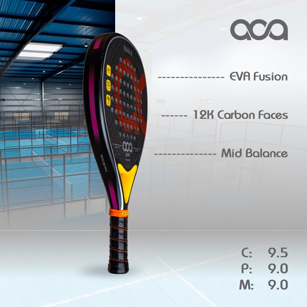 ACA Bahia 2 Professional Padel Racket | Superior Control & Power | 12K Carbon Faces | Drop Shape | 100% Carbon Frame | EVA Fusion Core