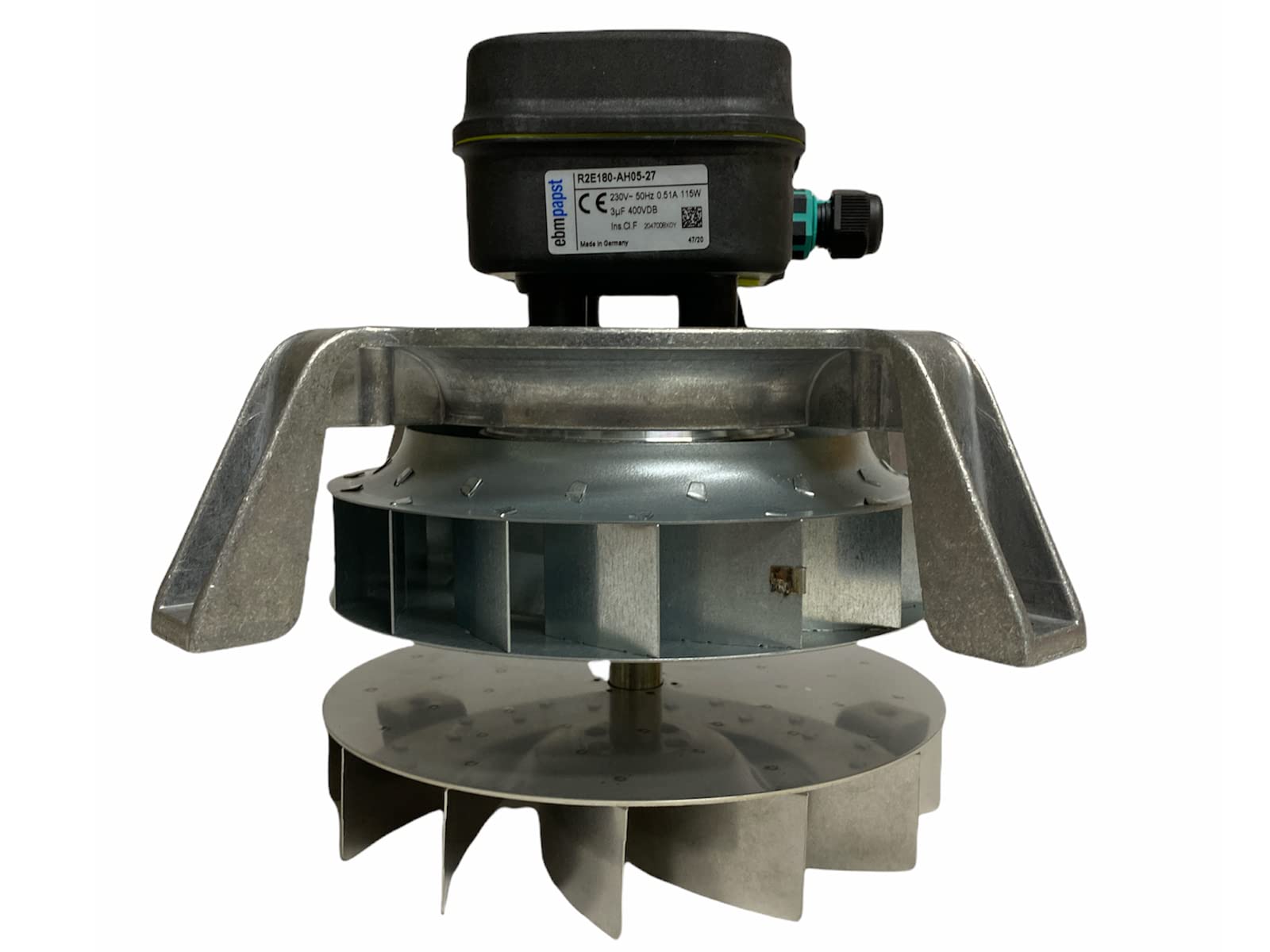 ERICAMBI, Estrattore Aspiratore Fumi EBM R2E180-AH05-27 per Stufe a Pellet, Potenza 115W, Ventola Ø 180mm, Numero di Giri Fino a 2600rpm, Provvisto di Girante in Acciaio AISI 430