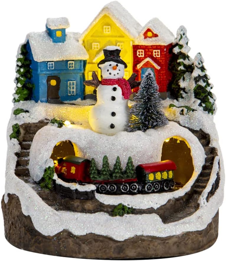 Gadpiparty Christmas Village House with Music and Led Lights Decorative Lighted House with Train Holiday Tabletop Ornament for Home Christmas