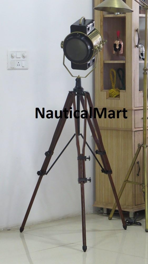 NauticalMart Hollywood Studio Floor Lamp with Brown Tripod Stand