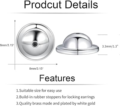 Earring Backs for Droopy Ears, JIACHARMED Dics Flat Earring Backs for Studs Heavy Earrings White Gold Plated Large Locking Earring Backings Replacement 4pcs Backstop Secure Comfortble Stopper
