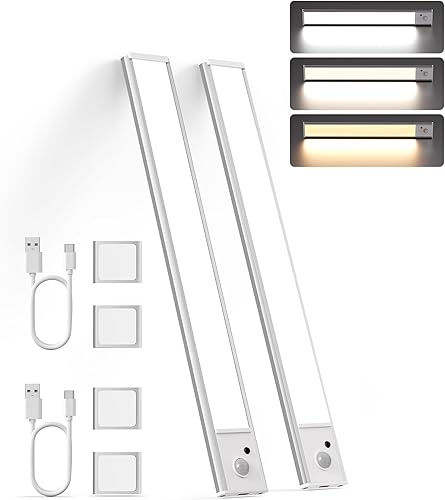 Miniatura 6 de Paquete de 2 luces de armario con sensor de movimiento con 3 ajustes de temperatura de color y brillo, iluminación LED recargable para iluminación