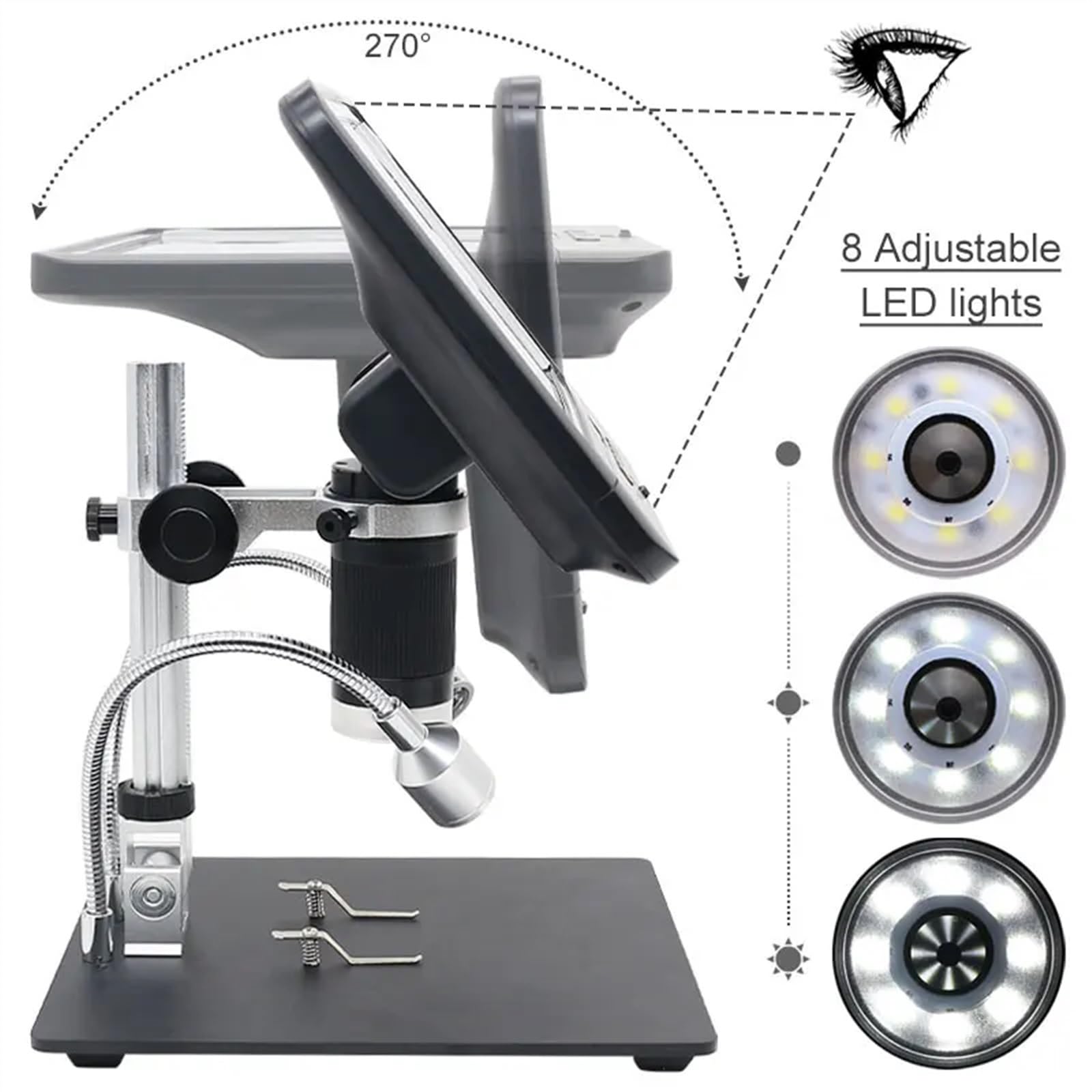 8,5-calowy mikroskop cyfrowy 1080P wyświetlacz LCD lutowniczy z podwójnym źródłem światła metalowy stojak do naprawy zegarka telefonicznego