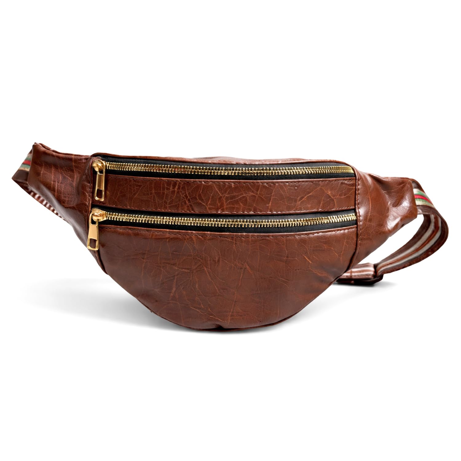 Brown Leather Fanny Pack, Spacious Lightweight Waist Bag with Gold Zippers, Travel Pouch and Passport Holder-image-40