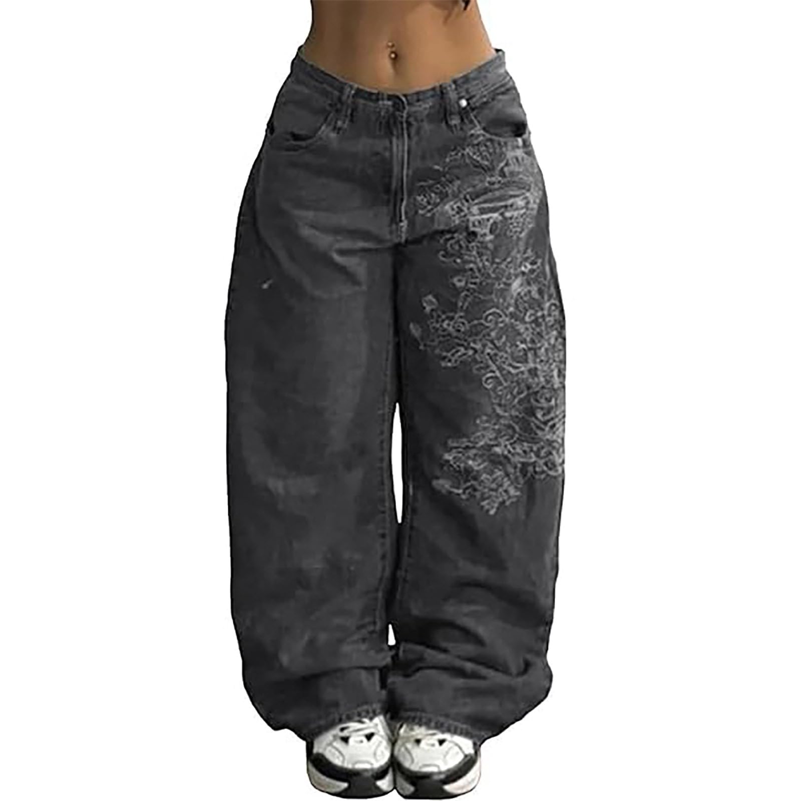 Pantalon Cargo Baggy Femme Hip-Hop Jambes Larges Streetwear Pantalons De Jogging Ample Multi-Poche Décontracté Taille Elastique avec Cordon De Serrage Pantalon De Survêtement Amincissant Y2k