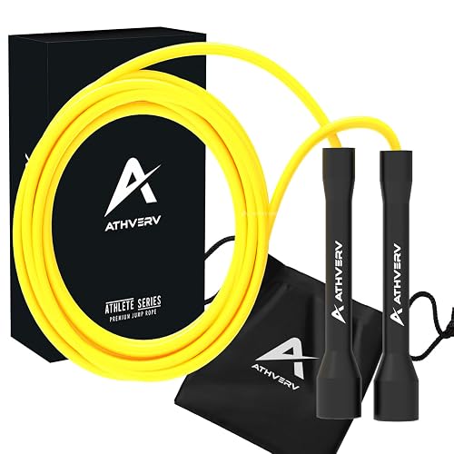 Athverv Speed Jump Rope, Freestyle Skipping Rope for Releases, Tricks & Cardio (Yellow)