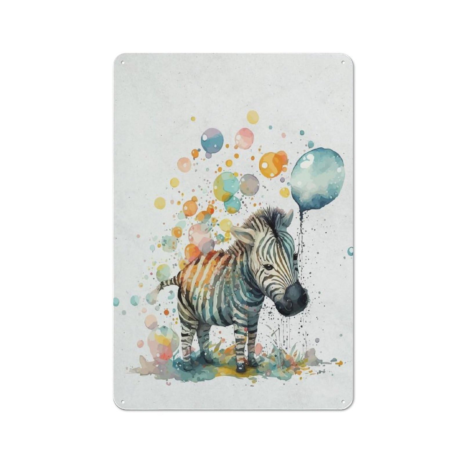 Metal Wall Sign 30x20cm Featuring Watercolor Animals Zebra for Workshop Wall, for Room Styling Across Workshops And Hobby Rooms