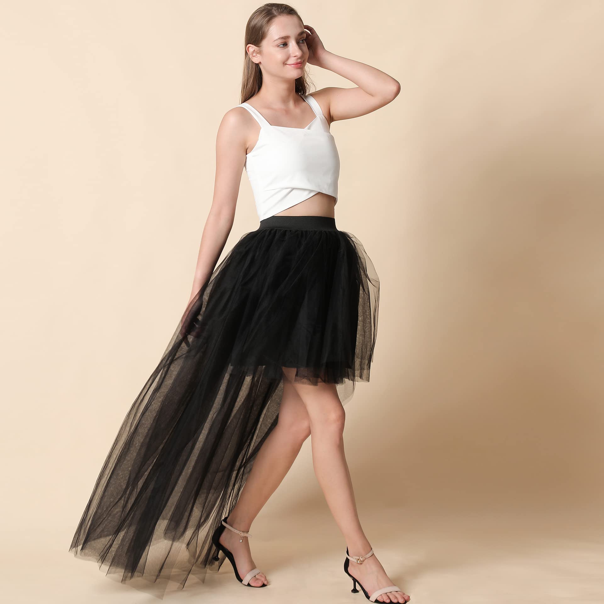 CAMDOM Abito Steampunk in Tulle con Coda di Rondine,Vestito Asimmetrico Alta Vita a Strati, tutù Irregolare Costume Elegante da Donna per Matrimonio, Halloween, Feste e Serate