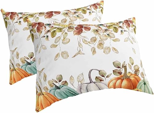 Miniatura 8 de Fundas de almohada naranjas de Acción de Gracias, tamaño Queen, 2 paquetes de fundas de almohada suaves para sofá, sofá, cojín lumbar de cuerpo