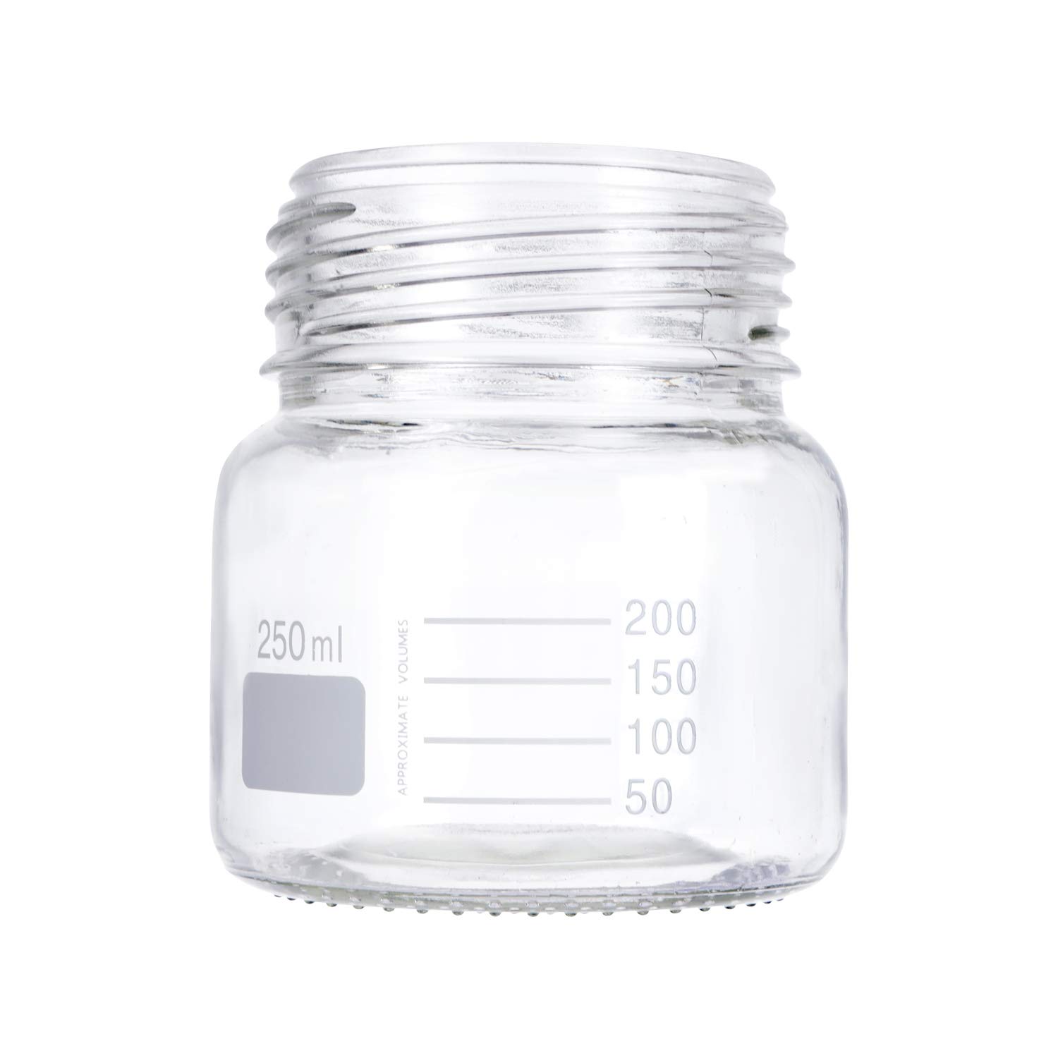 Pyrex - Paquete de 6 botellas de vidrio redondas graduadas de boca ancha de 250 ml con tapón de rosca de polipropileno naranja GL80
