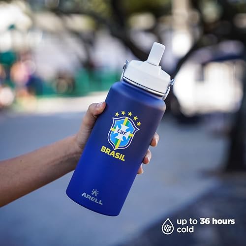 Miniatura 9 de ARELL Botella de agua deportiva de boca ancha, aislada al vacío a prueba de fugas para bebidas calientes y frías, cantimplora de metal de doble