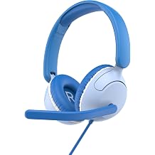 myFirst CareBuds Link W2 Kids Wired Headphones with Microphone, 85dB Volume Limit, 3.5mm On-Ear Headset, Foldable Lightweight Headphones with Rotatable Boom Mic Mix Blue