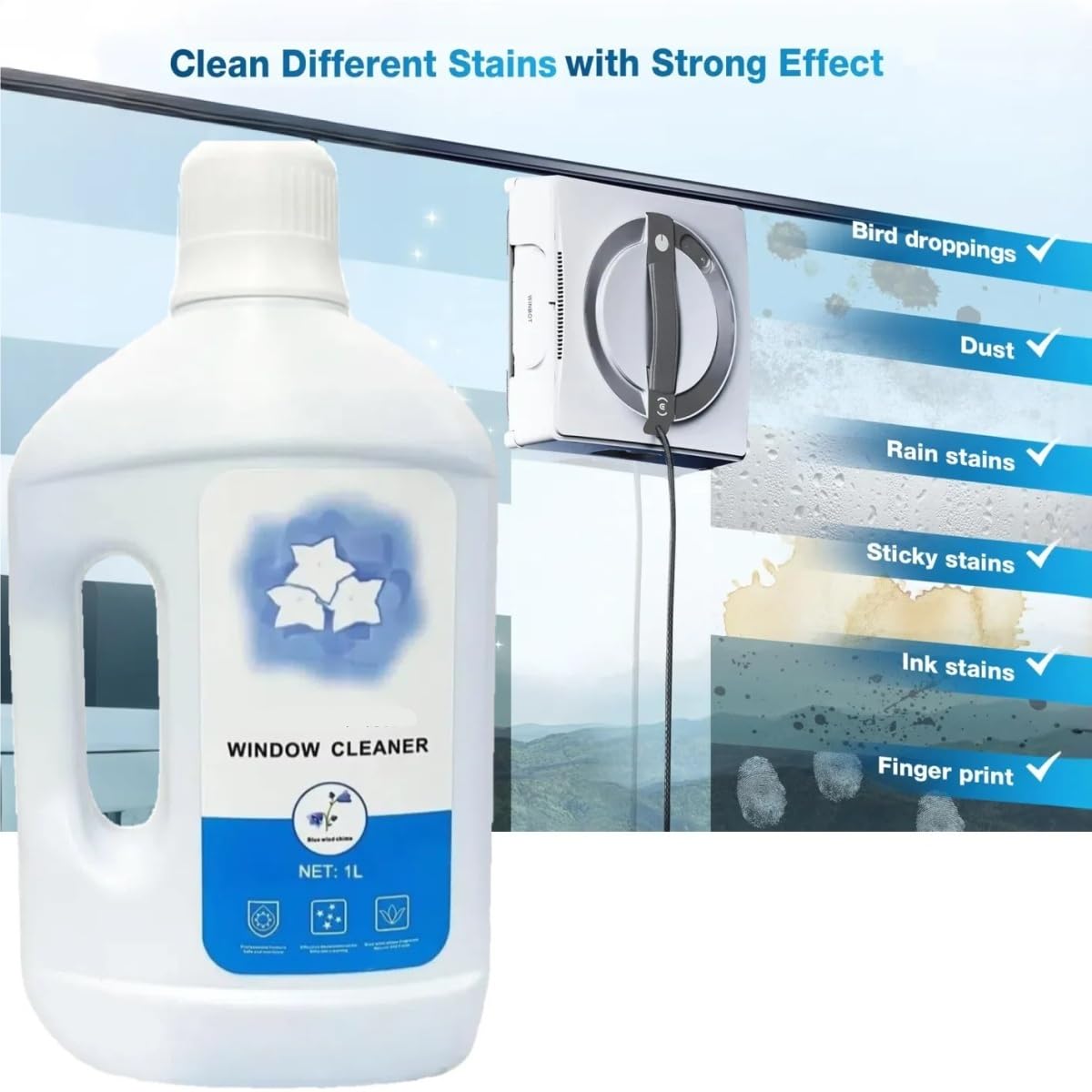 Solution De Nettoyage De Vitres 1L, Compatible Avec ECOVACS W1 PRO/W2 PRO/W2 Omni/WINBOT MINI(3PCS)