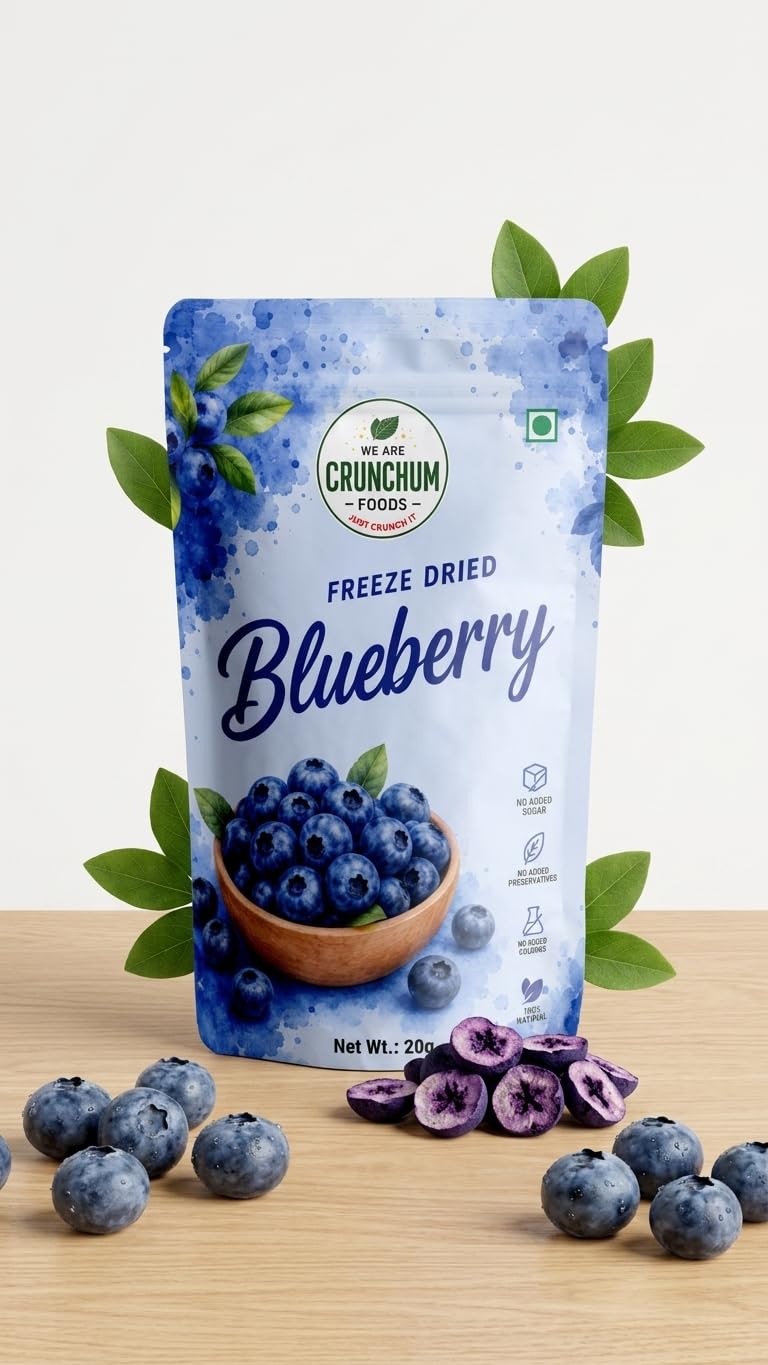 Crunchum Foods Freeze Dried Blueberry Whole 20g Imported | 100% Real Fruit, No Added Sugar or Preservatives | Vegan & Gluten-Free Crunchy Snack for Smoothies, Yogurt & Baking-image-15