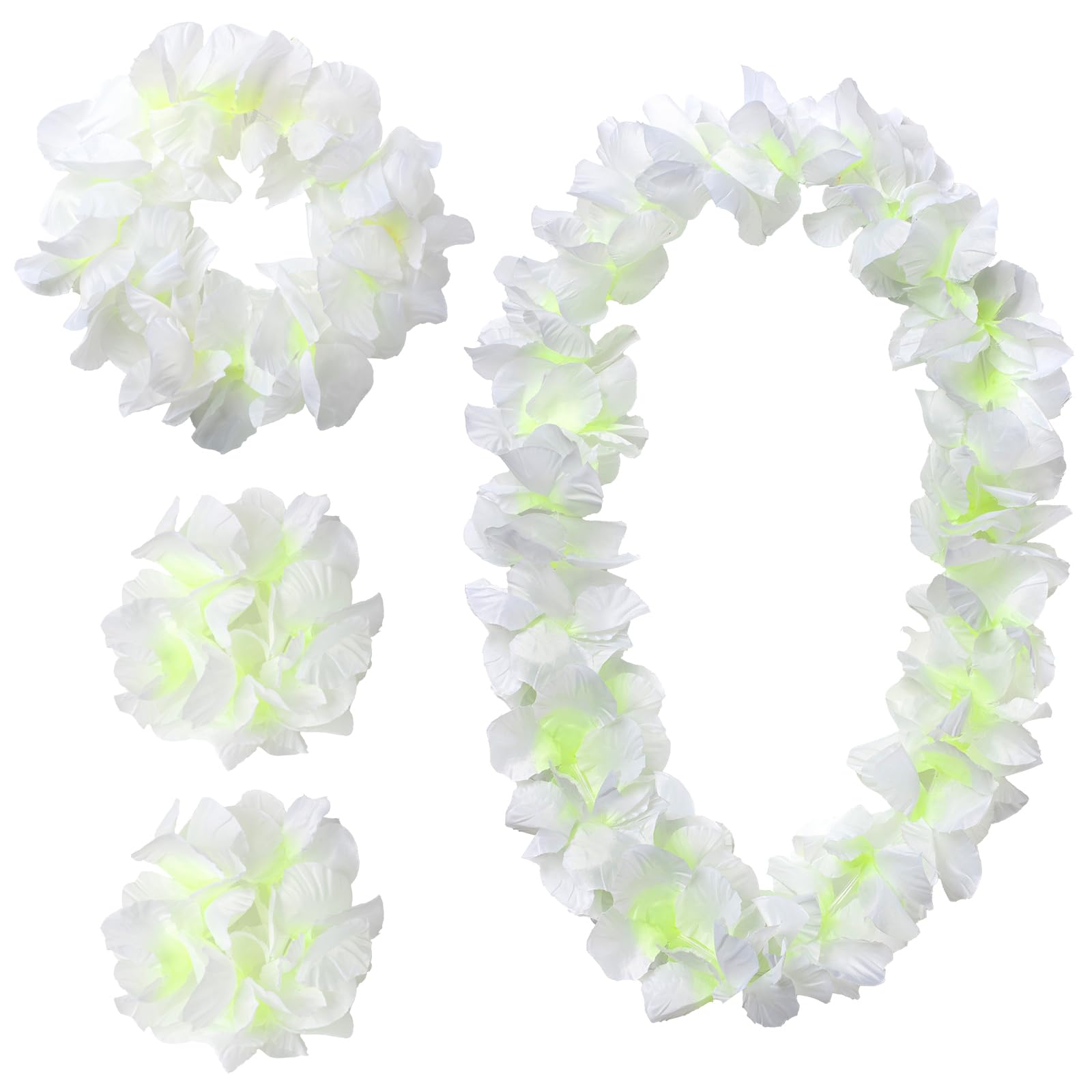 GHGMAO White Hawaiian Leis Set, Flower leis for Luau Party Decorations Tropical Party Favors, Great for Beach Wedding Birthday Holiday Hawaii Theme