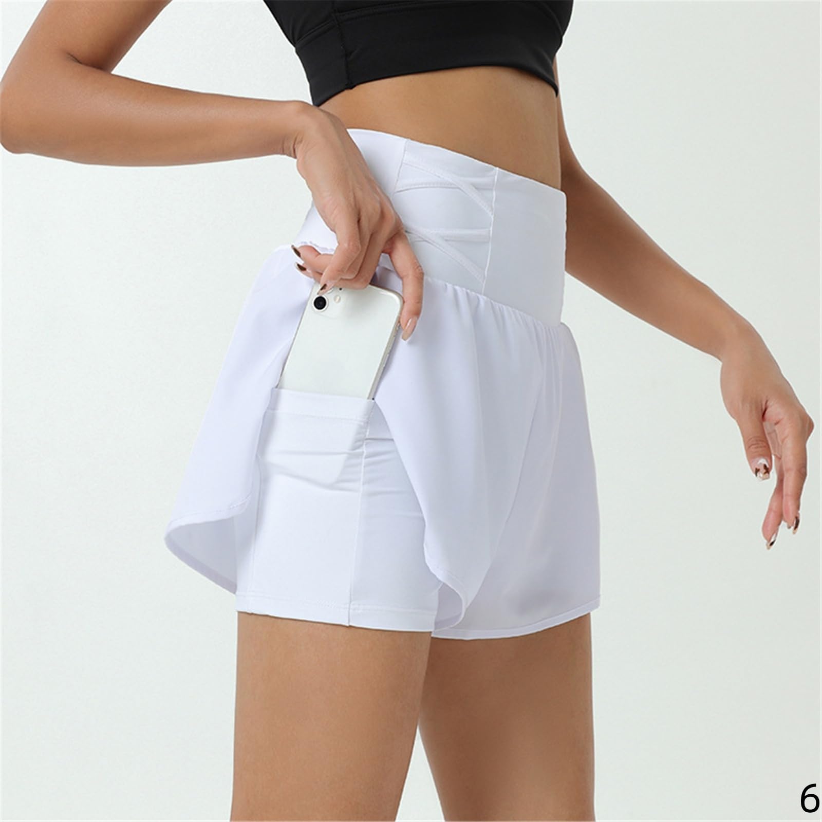 Short Femme Été Mince Faux Sportif en Deux Pièces pour Femmes Hautes Taille Pantalon De Yoga Vrac-Bleu Foncé-XXL