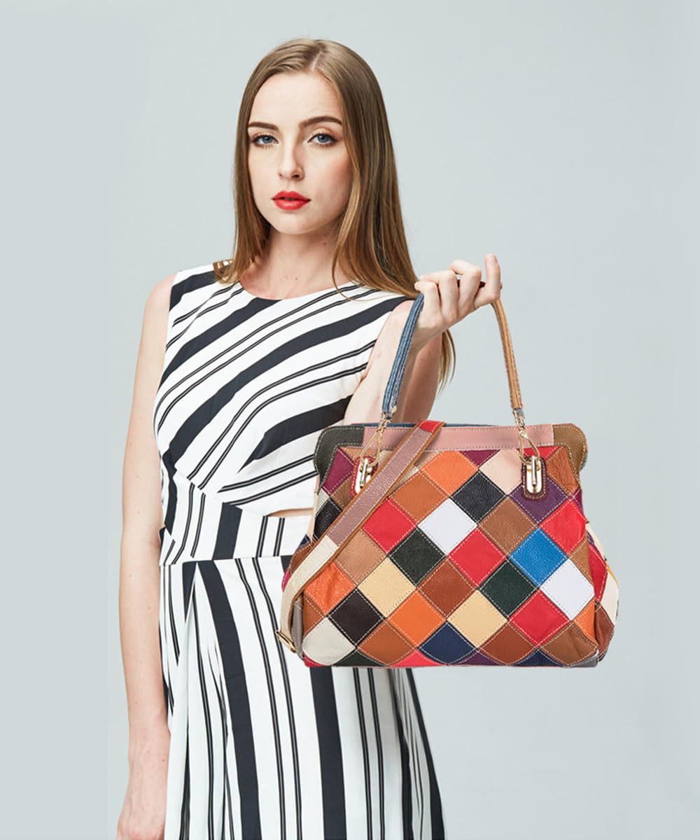 Bolso de piel de charol colorido con asa superior brillante con estampado de cocodrilo, bolso de hombro de retazos multicolor, bolso de hombro para compras