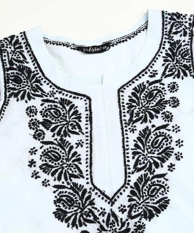 Image of Vahson Designer Hand Lucknowi Chikankari Embroidery Cotton Short Kurti for Women /Girls