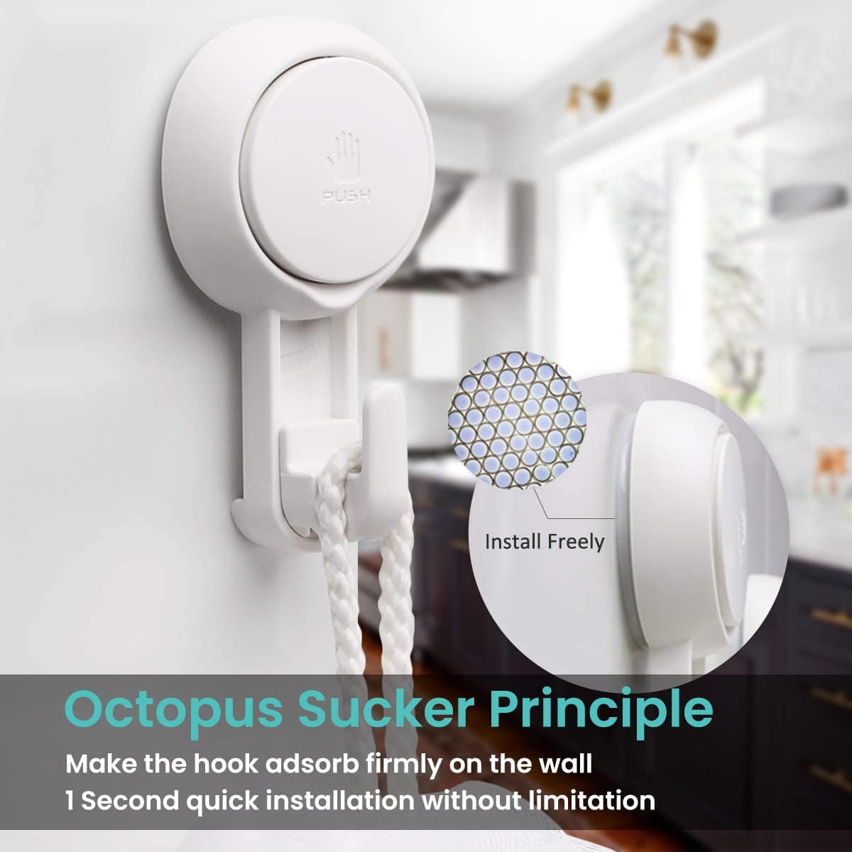 Teletrogy Suction Hooks Powerful Vacuum Shower Suction Cup Hooks, Heavy Duty Waterproof Shower Suction Hooks for Bathroom Kitchen Tile Towel Loofah Robe Sponge Wreath - Reusable Utility Hooks 2 Pack