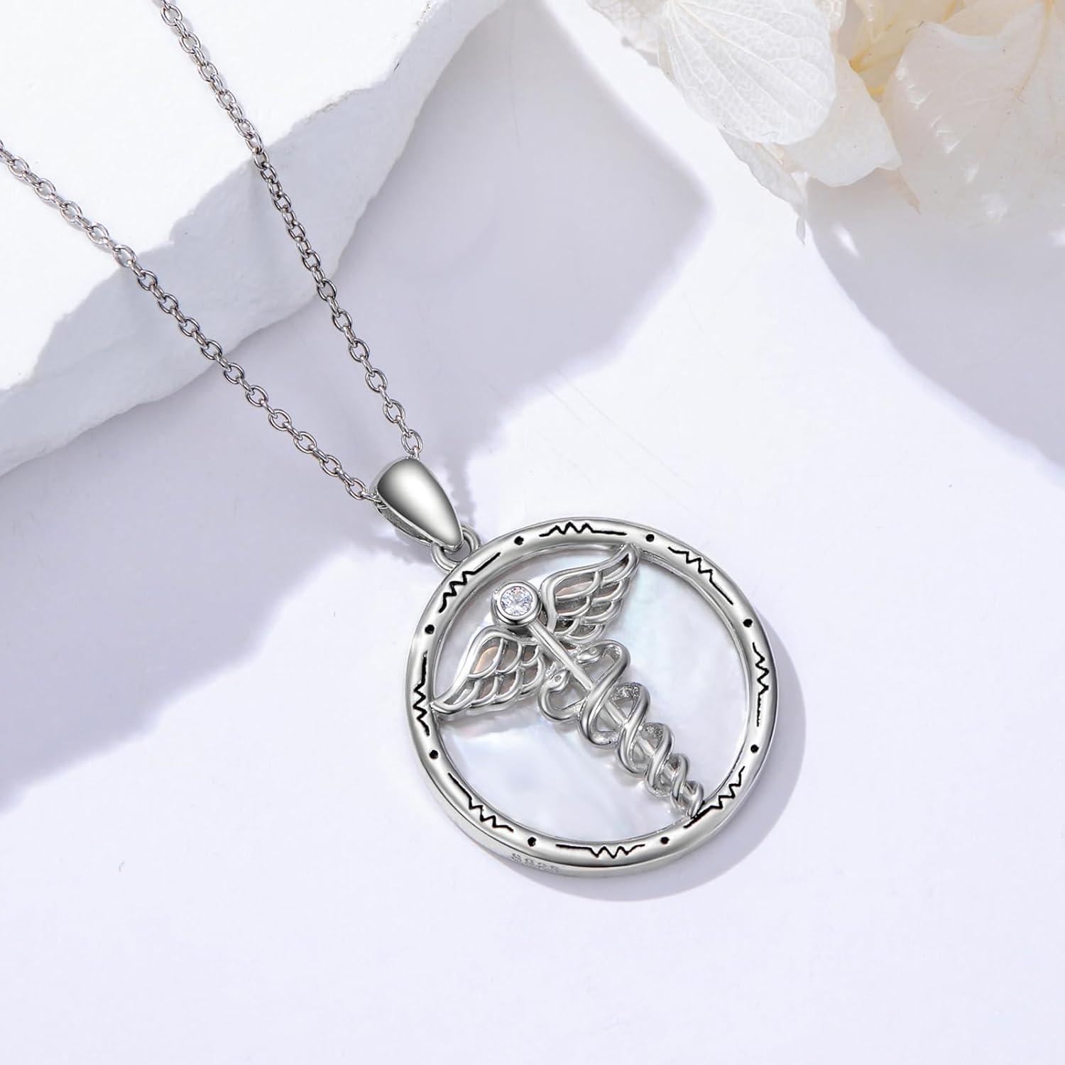 Nurse Necklaces for Women 925 Sterling Silver Stethoscope/Caduceus Pendant Nursing Jewelry Graduation Gifts for Doctor Medical Assistant - Image 2