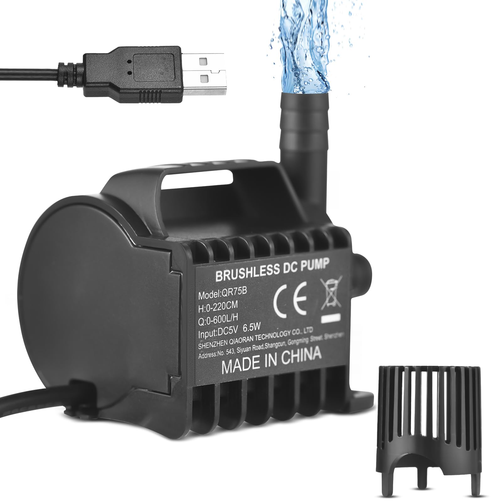 Simbae Black Submersible Plastic 600L/H Electric Fountain Pump With 7.2Ft Lift, 6.5Ft Usb Cable And Suction Cup Base, Portable Mini For Fish Tank, Pond, Aquarium, Pet Drinking