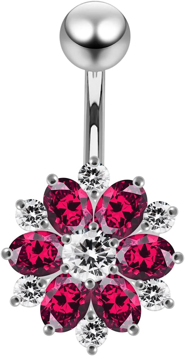 Cz Gemstones Fantasy Mini Double Layer Flower Design 925 Sterling Silver with Stainless Steel Belly Ring - Belly Button jewelry - Navel jewelry