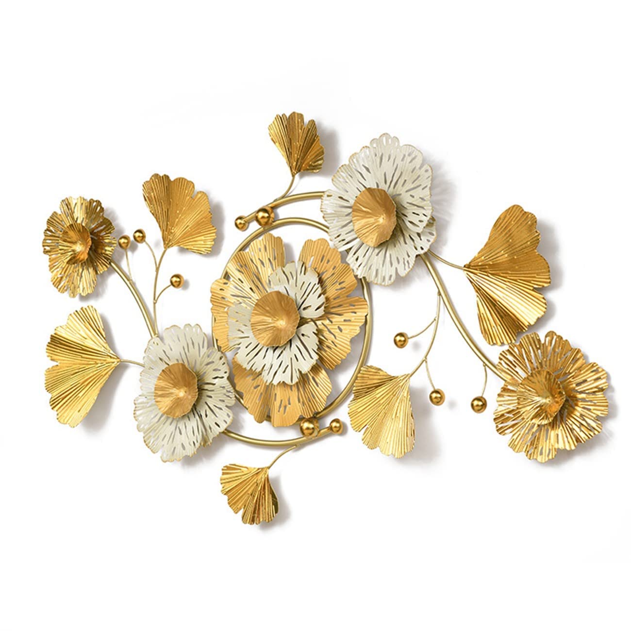 Wanddeko Metall Gingko,3D Deko Gold, Wanddeko Blätter, Wandschmuck, Wandskulptur Metall, Wandverzierung, Metallbild 3D Wandornament für Wohnzimmer Dekoration Schlafzimmer Hotel