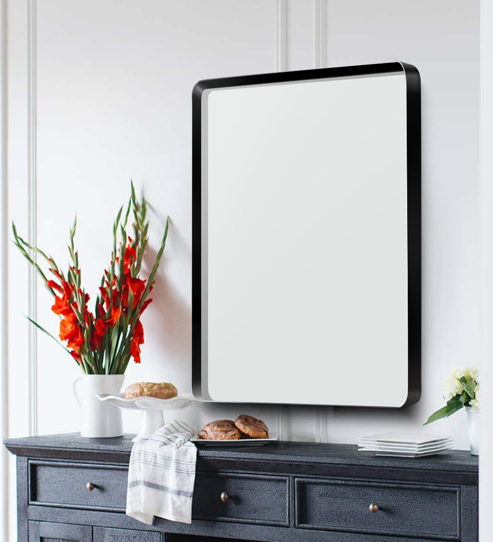 Framed Vanity Mirror 22X30in - Wall Mount Bathroom Mirror, Durable Tempered Glass, Rounded Corners, Anti-Rust Finish