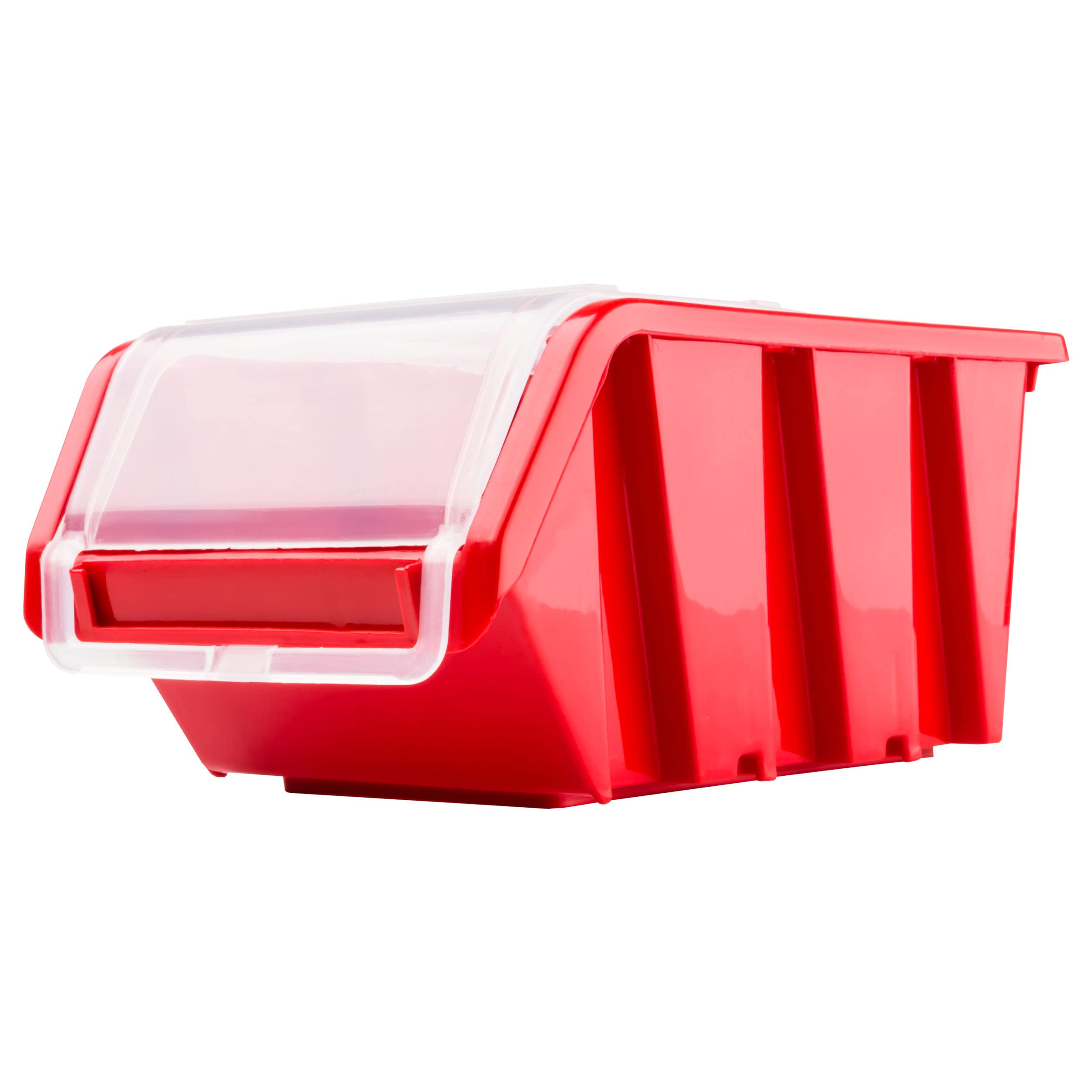 SimpleThing 100 Stück Stapelboxen mit Deckel Größe 100 x 155 x 70 mm Farbe Rot | Werkstatt Wandregal Sortierbox Stapelkiste