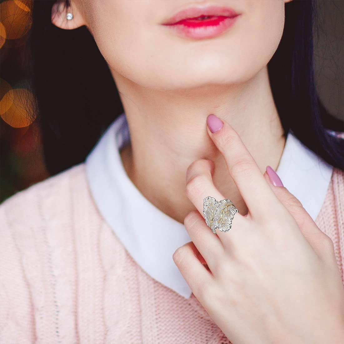 HAIXIAN Sterling Silver Wide Band Leaf Ring, Gothic Punk Style, S925 Full Finger Ring, - Image 4