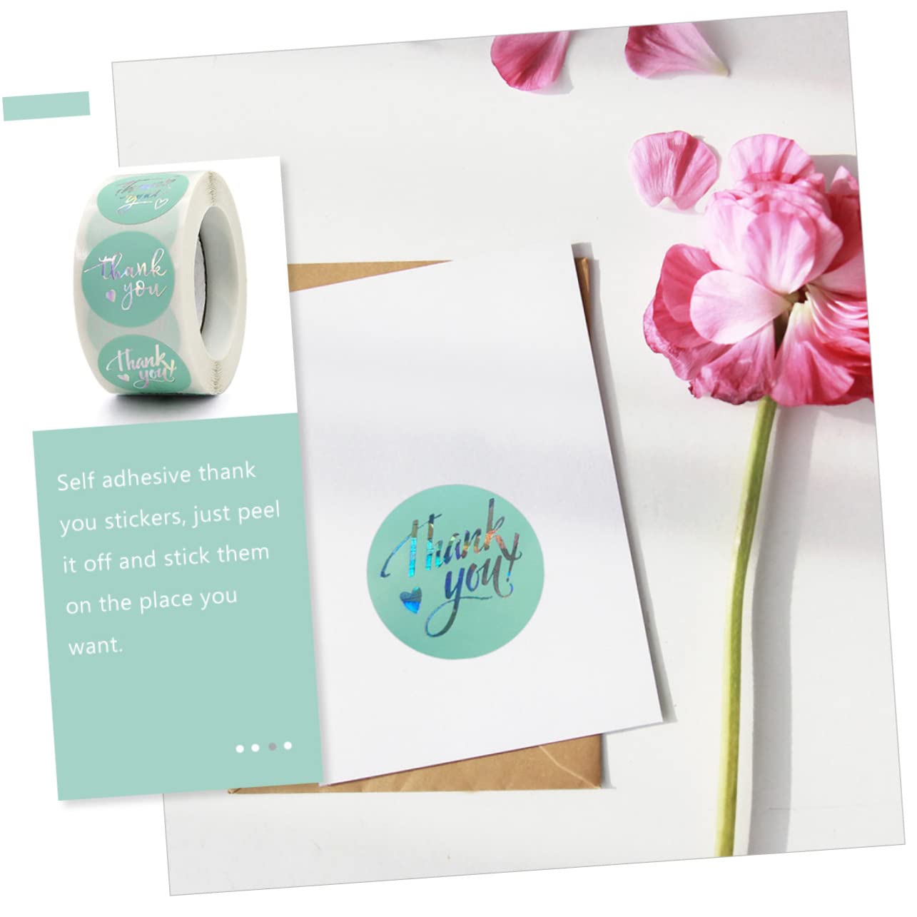 12rotoli Etichette Adesive Rotonde Grazie Da Rulli Di Stickers Per Confezioni Regali Decorazioni Di Compleanno e Matrimoni Per Involgere Dolci e Fiori